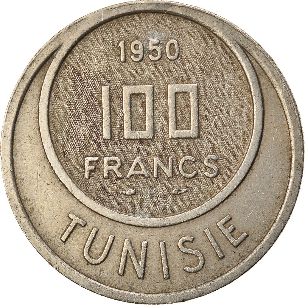 Moneda, Túnez, Muhammad al-Amin Bey, 100 Francs, 1950, Paris, MBC, Cobre -