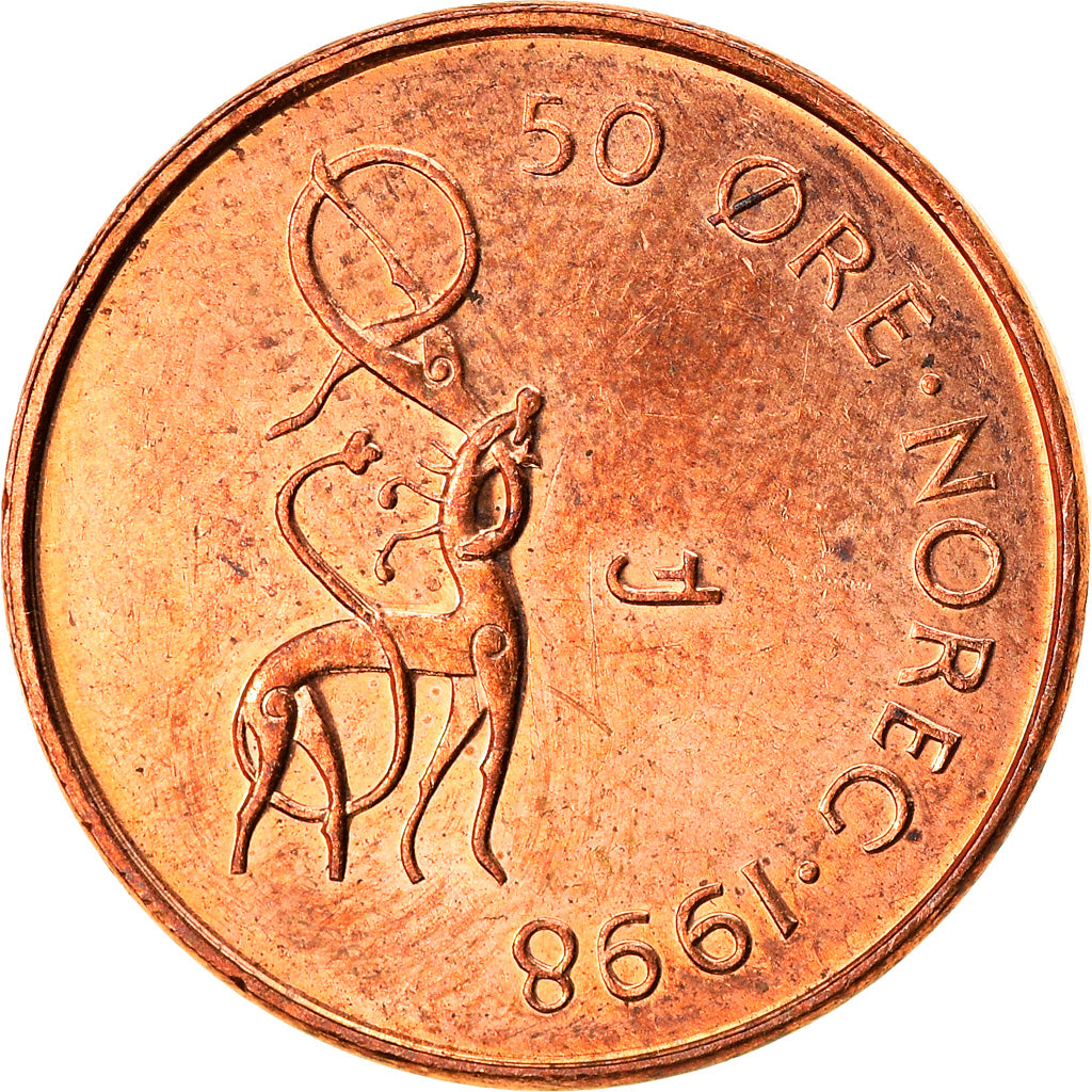 Moneda, Noruega, Harald V, 50 Öre, 1998, EBC, Bronce, KM:460