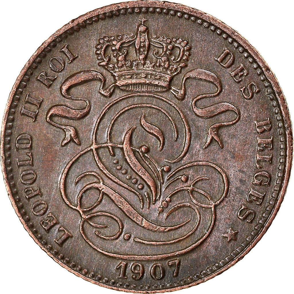 Coin, Belgium, Leopold II, Centime, 1907, AU(55-58), Copper, KM:33.1
