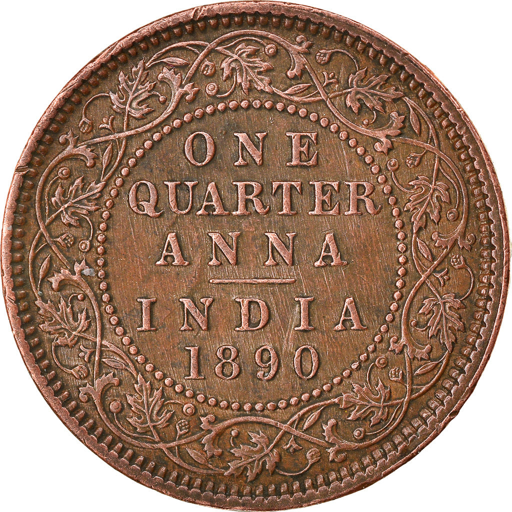 Coin, INDIA-BRITISH, Victoria, 1/4 Anna, 1890, AU(50-53), Copper, KM:486