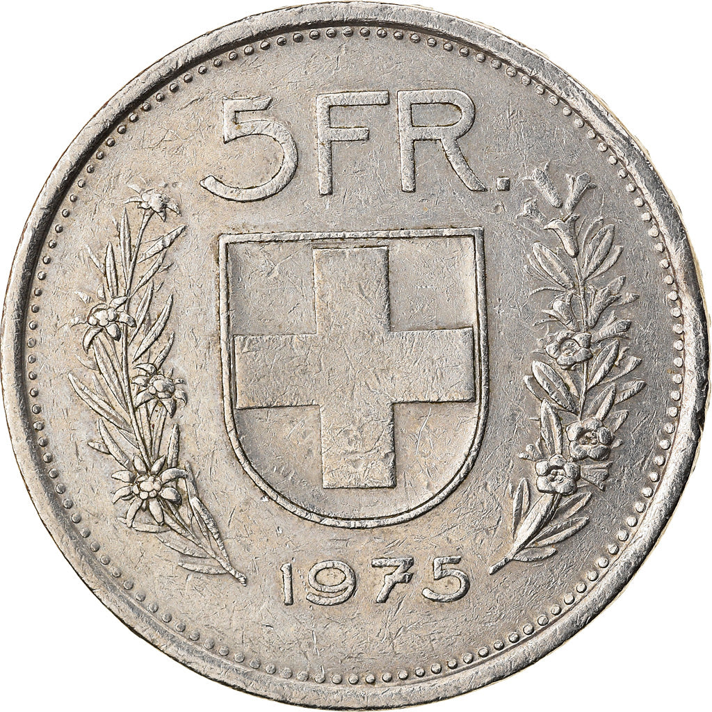 Coin, Switzerland, 5 Francs, 1975, Bern, AU(50-53), Copper-nickel, KM:40a.1