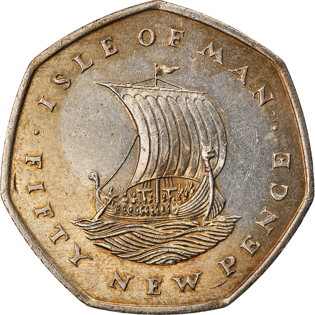 Moneta, Wyspa Man, Elizabeth II, 50 New Pence, 1975, AU(50-53), Miedź-Nikiel