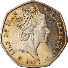 Moneda, Isla de Man, Elizabeth II, 50 Pence, 1985, MBC+, Cobre - níquel, KM:148