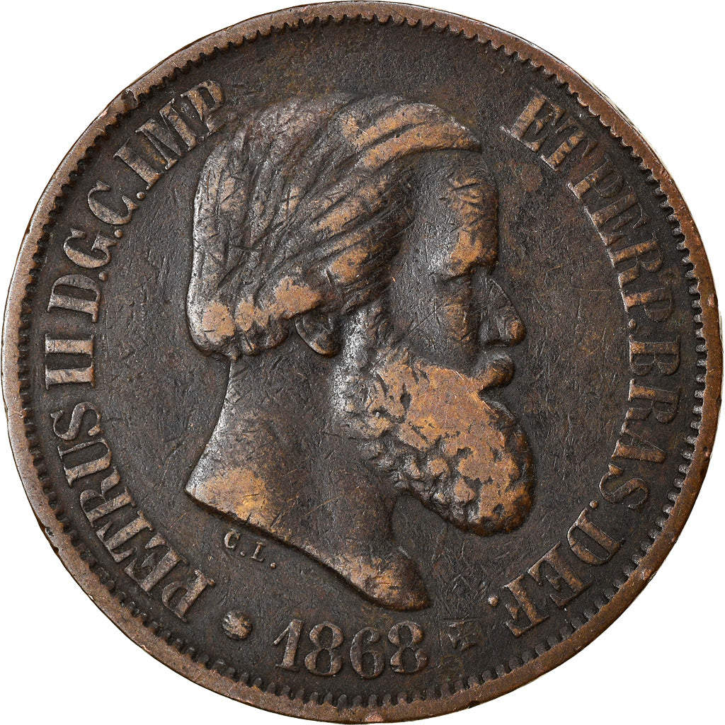 Coin, Brazil, Pedro II, 20 Reis, 1868, EF(40-45), Bronze, KM:474