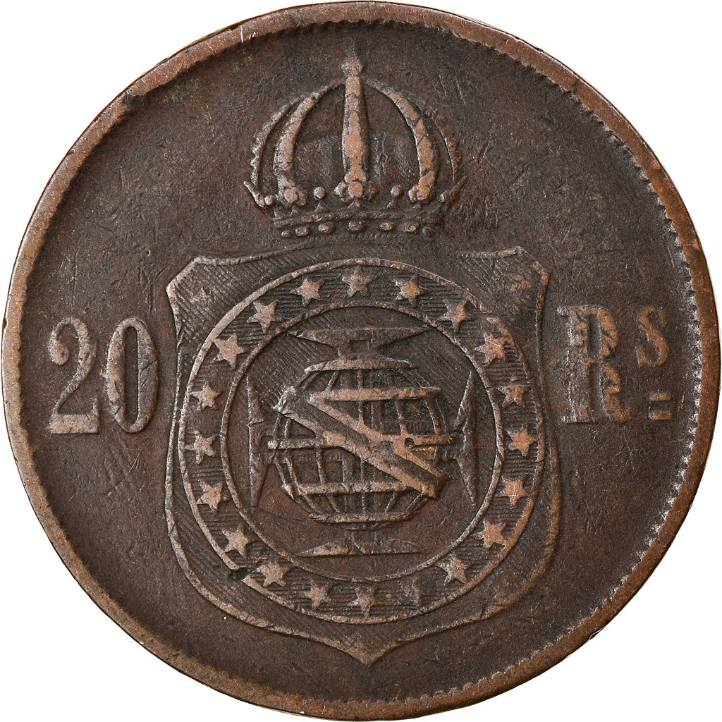 Coin, Brazil, Pedro II, 20 Reis, 1868, EF(40-45), Bronze, KM:474
