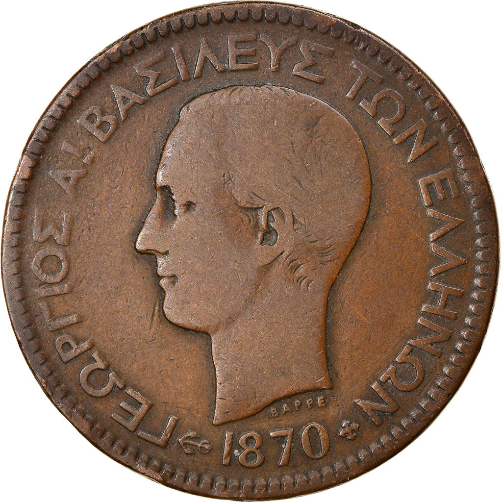 Coin, Greece, George I, 10 Lepta, 1870, Strassburg, VF(20-25), Copper, KM:43