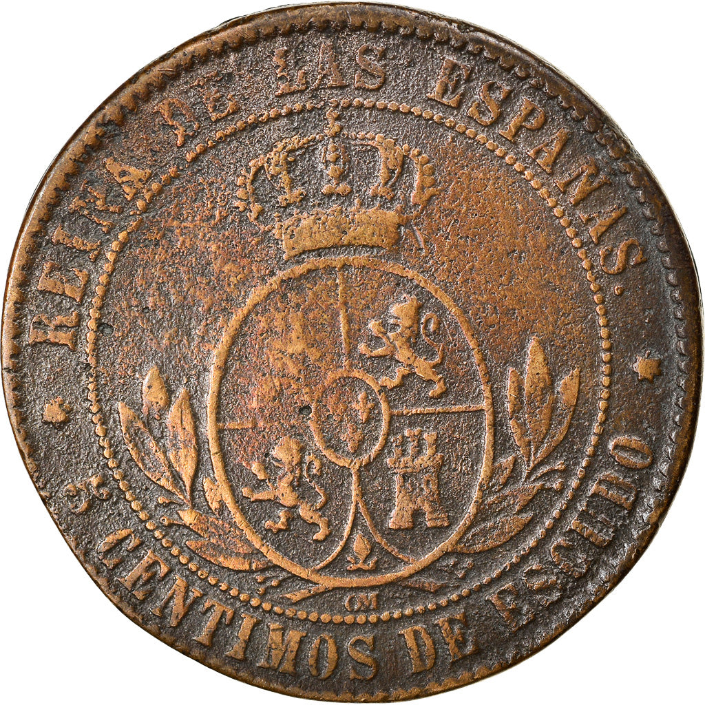 Moneta, Spagna, Isabel II, 5 Centimos, Madrid, MB+, Rame, KM:635.5