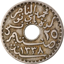 Coin, Tunisia, Muhammad al-Nasir Bey, 25 Centimes, 1920, Paris, EF(40-45)