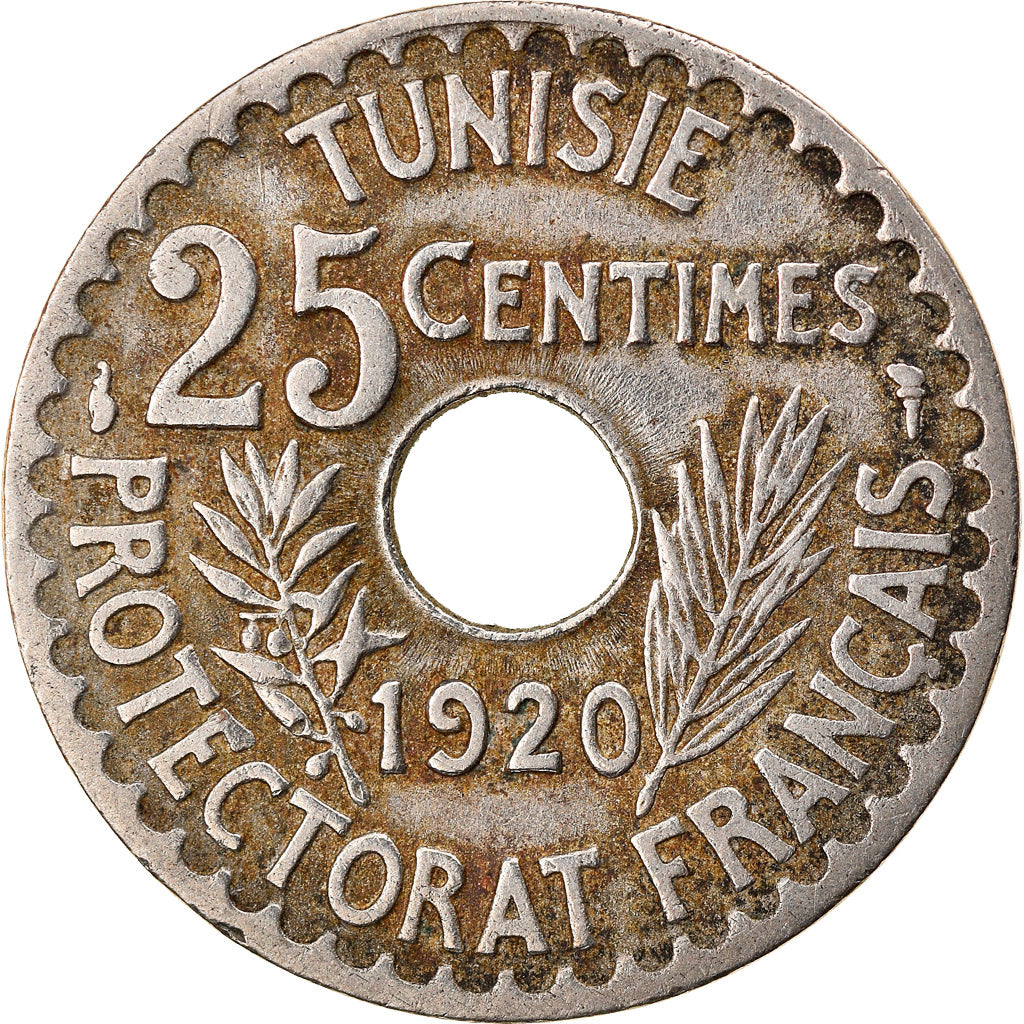 Coin, Tunisia, Muhammad al-Nasir Bey, 25 Centimes, 1920, Paris, EF(40-45)