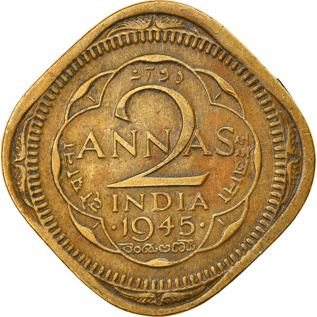 Moneta, INDIA - BRITANNICA, George VI, 2 Annas, 1945, MB, Nichel-ottone, KM:543