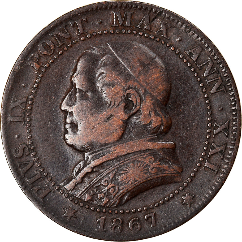 Moneda, PAPAL STATES, Pius IX, Soldo, 5 Centesimi, 1867, Roma, MBC