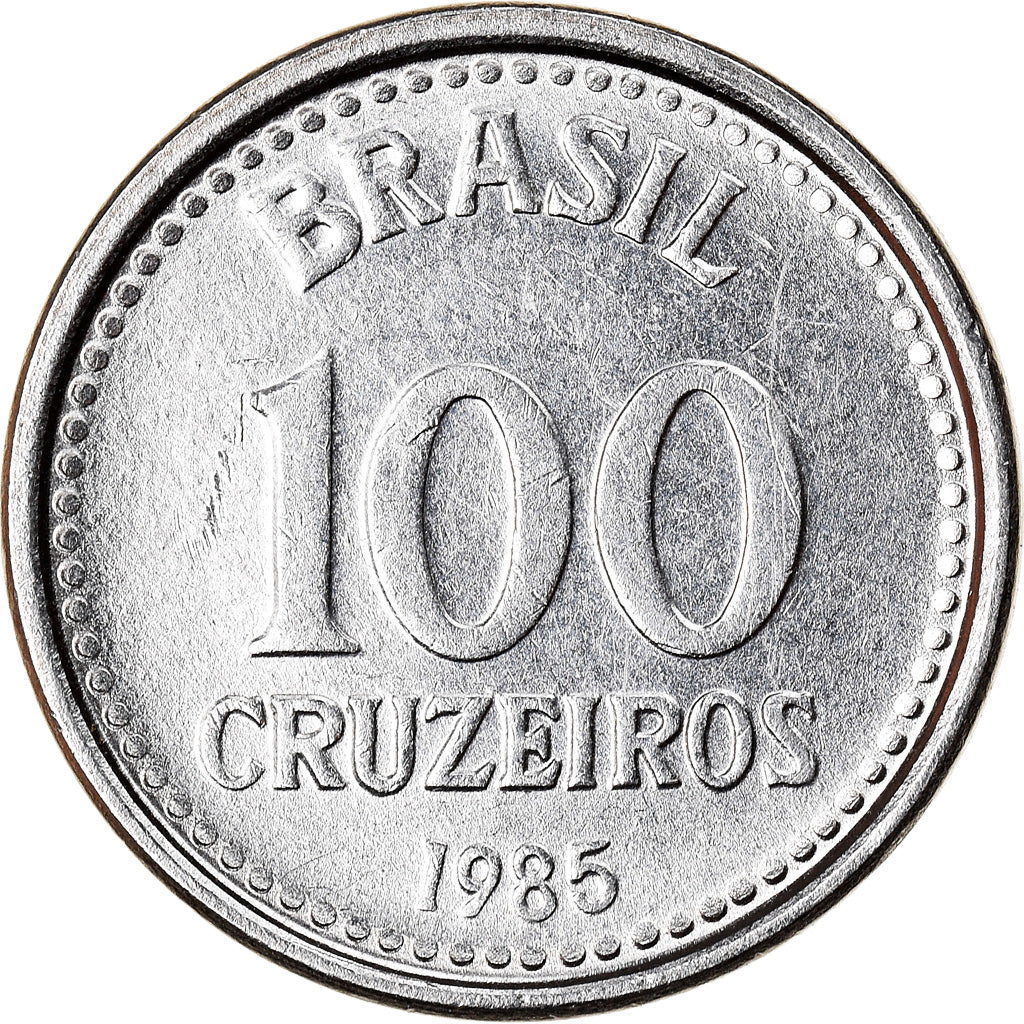 Moneta, Brasile, 100 Cruzeiros, 1985, BB+, Acciaio inossidabile, KM:595