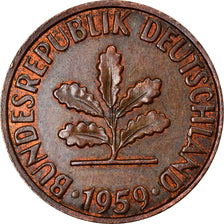 Munten, Federale Duitse Republiek, 2 Pfennig, 1959, Hambourg, ZF+, Bronze