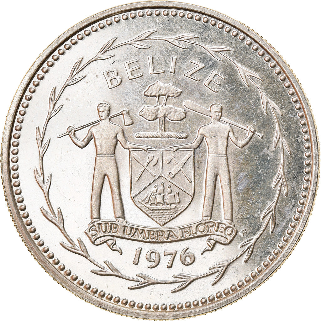Coin, Belize, 25 Cents, 1976, Franklin Mint, Proof, MS(65-70), Silver, KM:49a