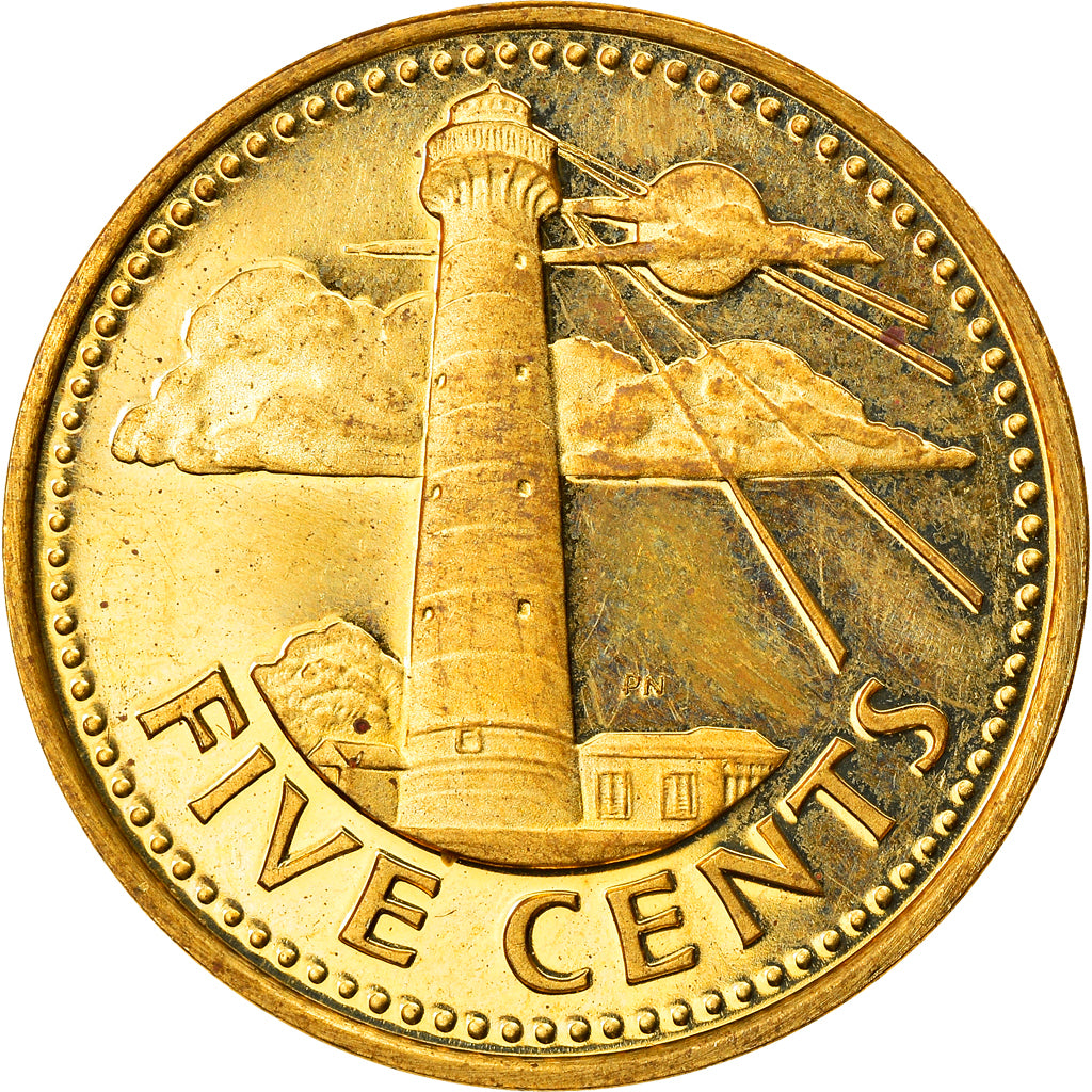 Coin, Barbados, 5 Cents, 1976, Franklin Mint, Proof, MS(60-62), Brass, KM:20