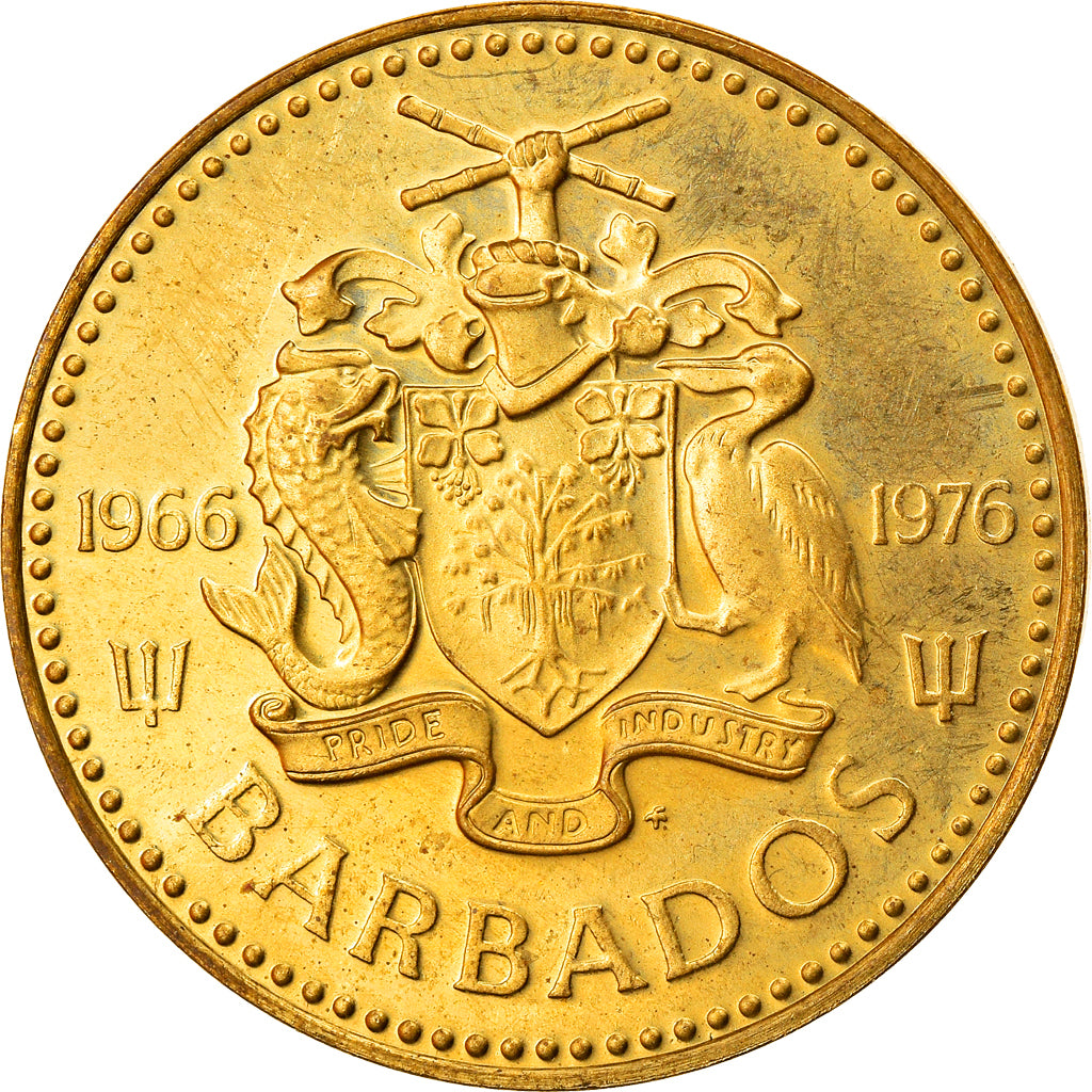 Coin, Barbados, 5 Cents, 1976, Franklin Mint, Proof, MS(60-62), Brass, KM:20