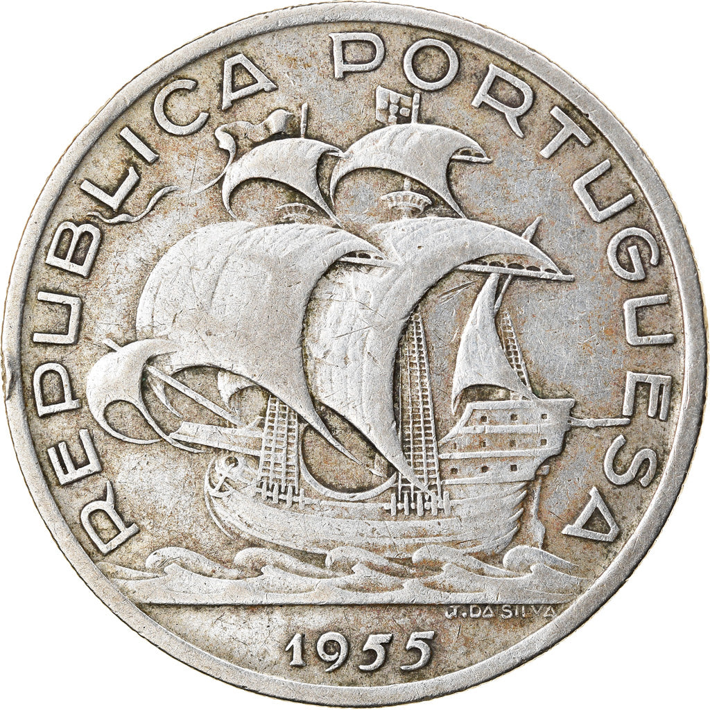 Coin, Portugal, 10 Escudos, 1955, EF(40-45), Silver, KM:586