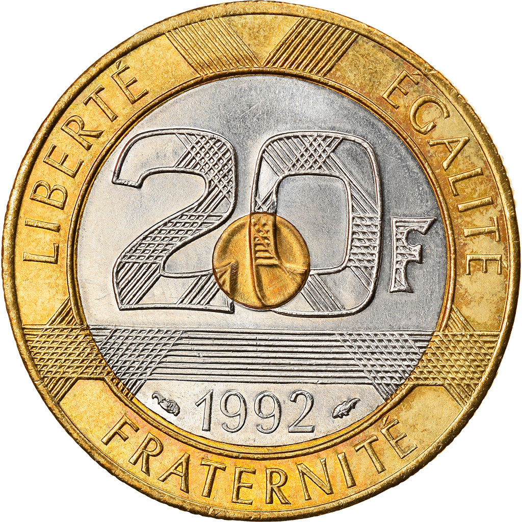 Coin, France, Mont Saint Michel, 20 Francs, 1992, AU(55-58), Tri-Metallic