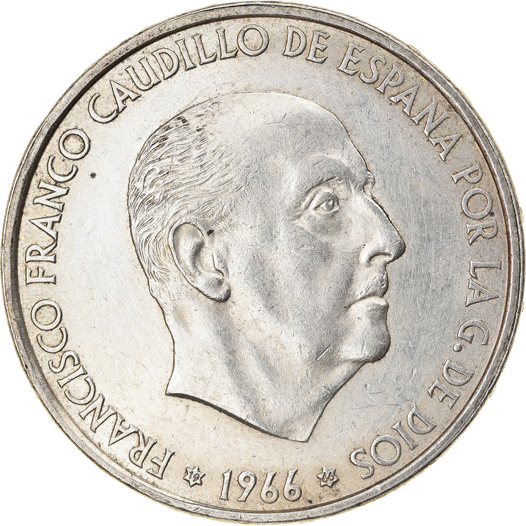 Coin, Spain, Caudillo and regent, 100 Pesetas, 1966, AU(55-58), Silver, KM:797