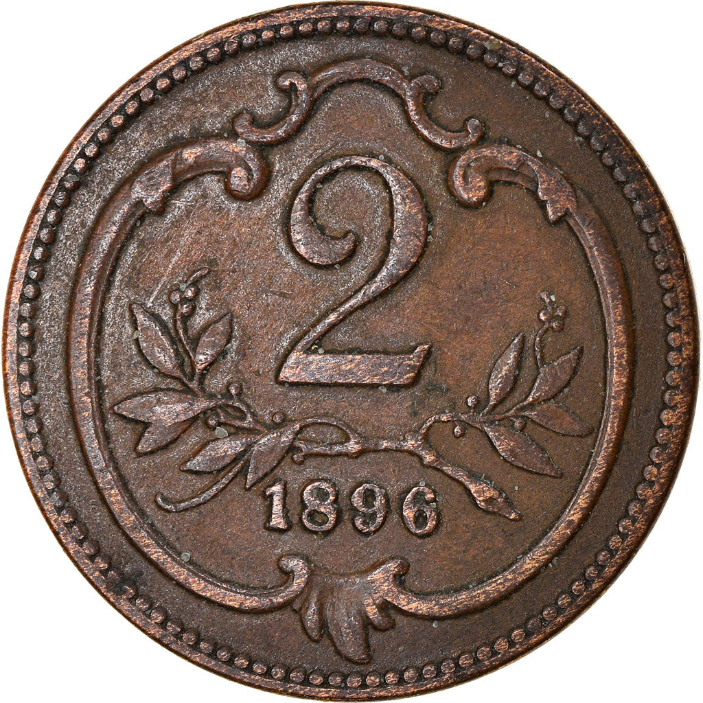 Coin, Austria, Franz Joseph I, 2 Heller, 1896, AU(50-53), Bronze, KM:2801