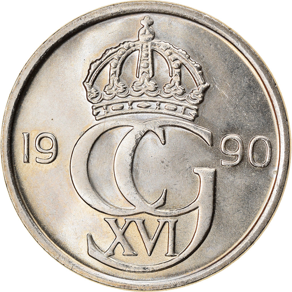 Coin, Sweden, Carl XVI Gustaf, 50 Öre, 1990, AU(55-58), Copper-nickel, KM:855