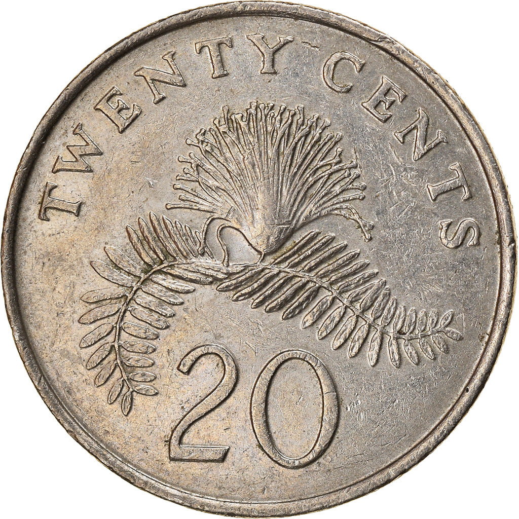 Moeda, Singapura, 20 Cents, 1985, British Royal Mint, AU(50-53), Cobre-níquel
