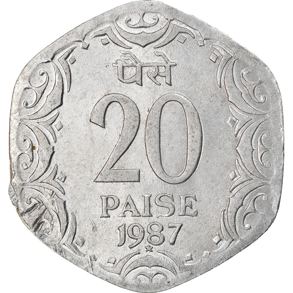Coin, INDIA-REPUBLIC, 20 Paise, 1987, EF(40-45), Aluminum, KM:44