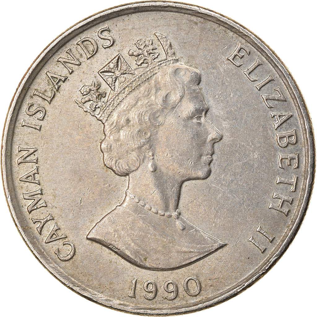 Coin, Cayman Islands, 25 Cents, 1990, AU(50-53), Copper-nickel, KM:90
