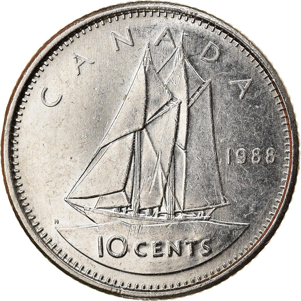 Moneta, Canada, 10 Cents, 1988, Ottawa, BB+, Nichel, KM:77.2