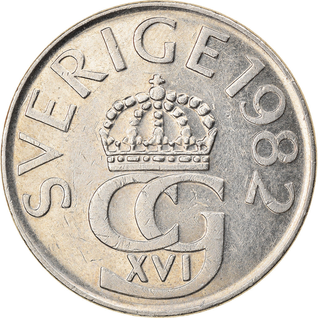 Coin, Sweden, Carl XVI Gustaf, 5 Kronor, 1982, AU(50-53), Copper-nickel, KM:853
