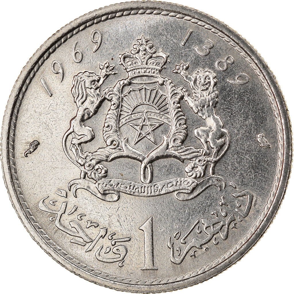 Coin, Morocco, al-Hassan II, Dirham, 1969/AH1389, Paris, AU(55-58), Nickel