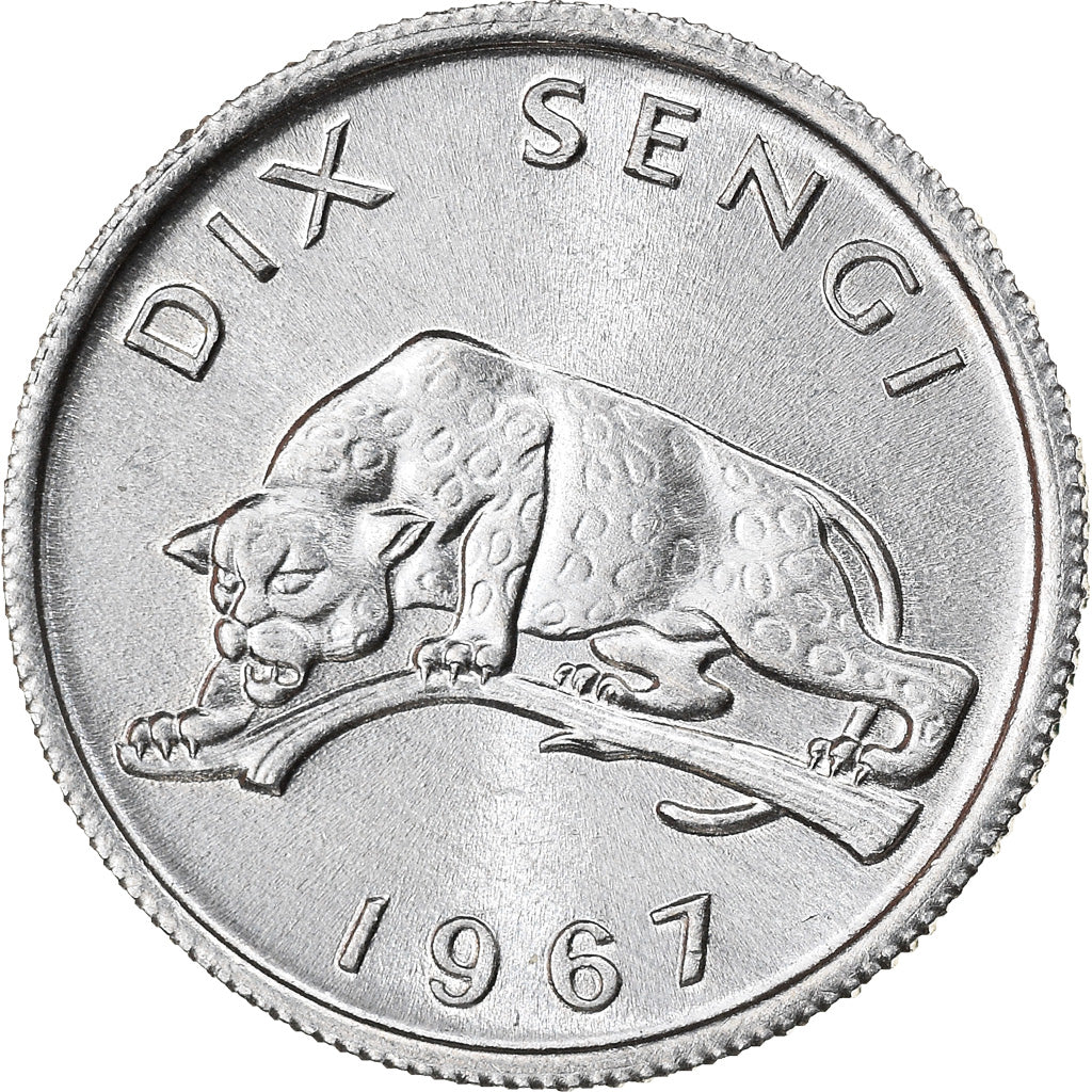 Coin, CONGO, DEMOCRATIC REPUBLIC, 10 Sengis, 1967, AU(55-58), Aluminum, KM:7