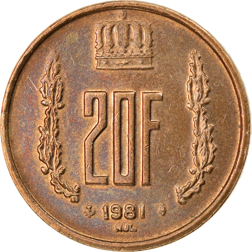 Coin, Luxembourg, Jean, 20 Francs, 1981, AU(55-58), Aluminum-Bronze, KM:58