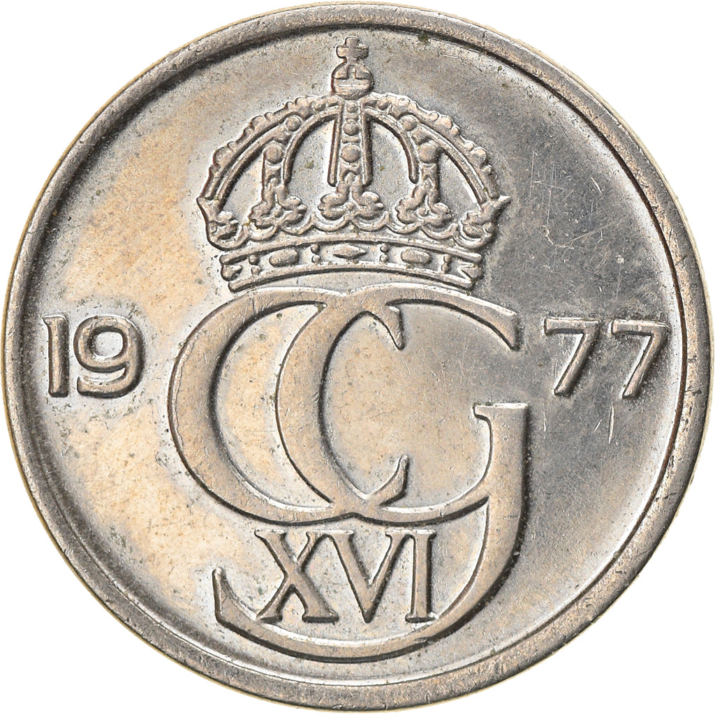 Coin, Sweden, Carl XVI Gustaf, 25 Öre, 1977, EF(40-45), Copper-nickel, KM:851