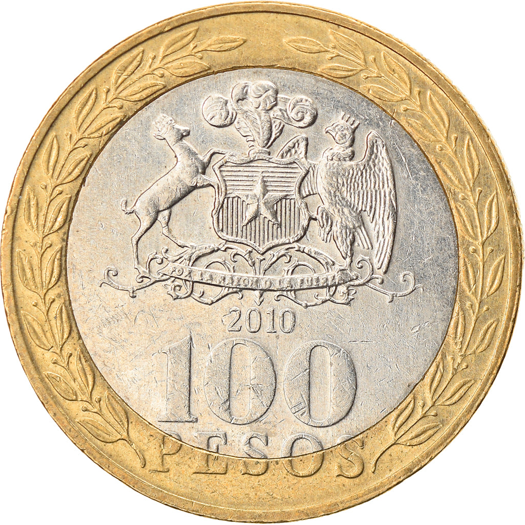 Coin, Chile, 100 Pesos, 2010, Santiago, AU(50-53), Bi-Metallic, KM:236