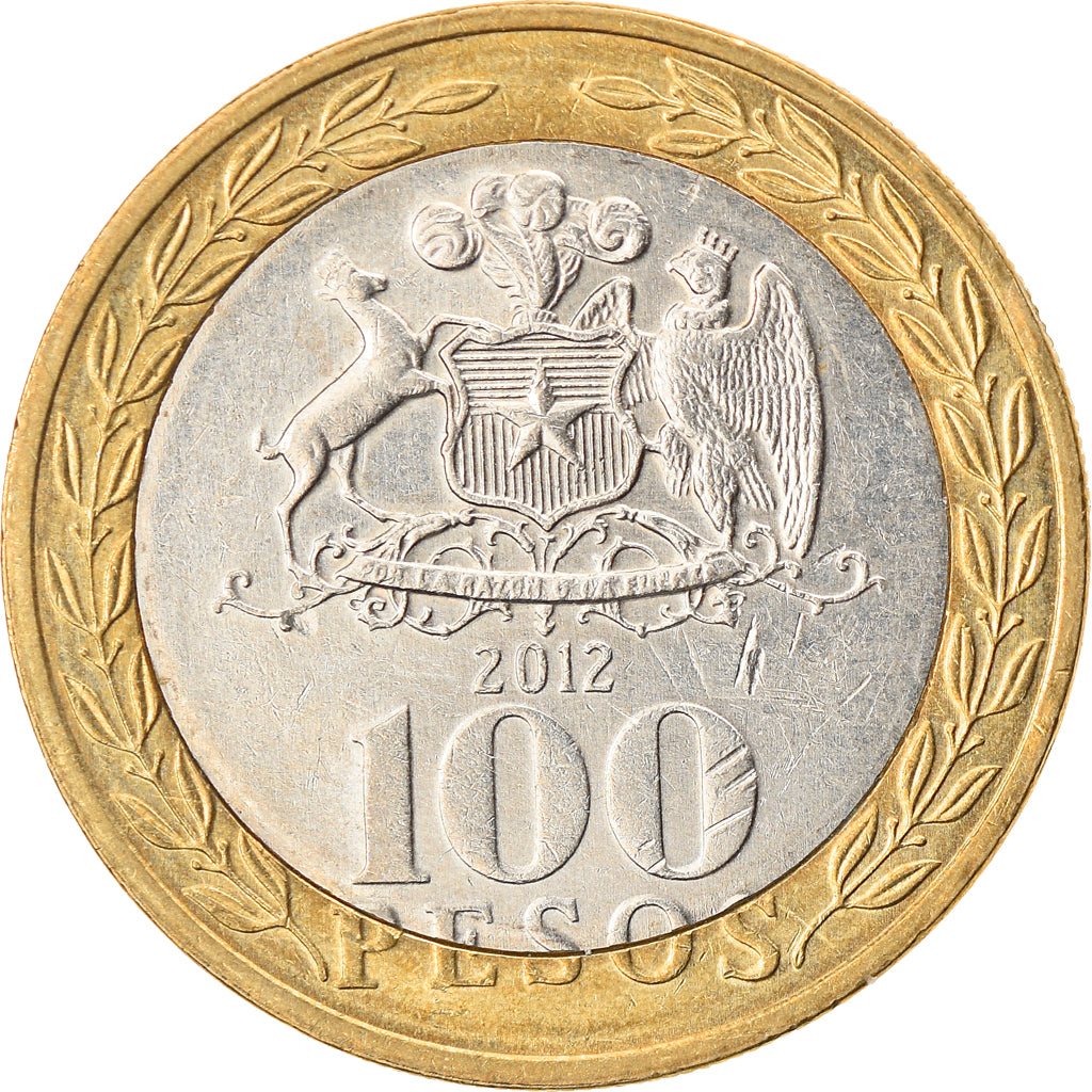 Coin, Chile, 100 Pesos, 2012, Santiago, AU(50-53), Bi-Metallic, KM:236
