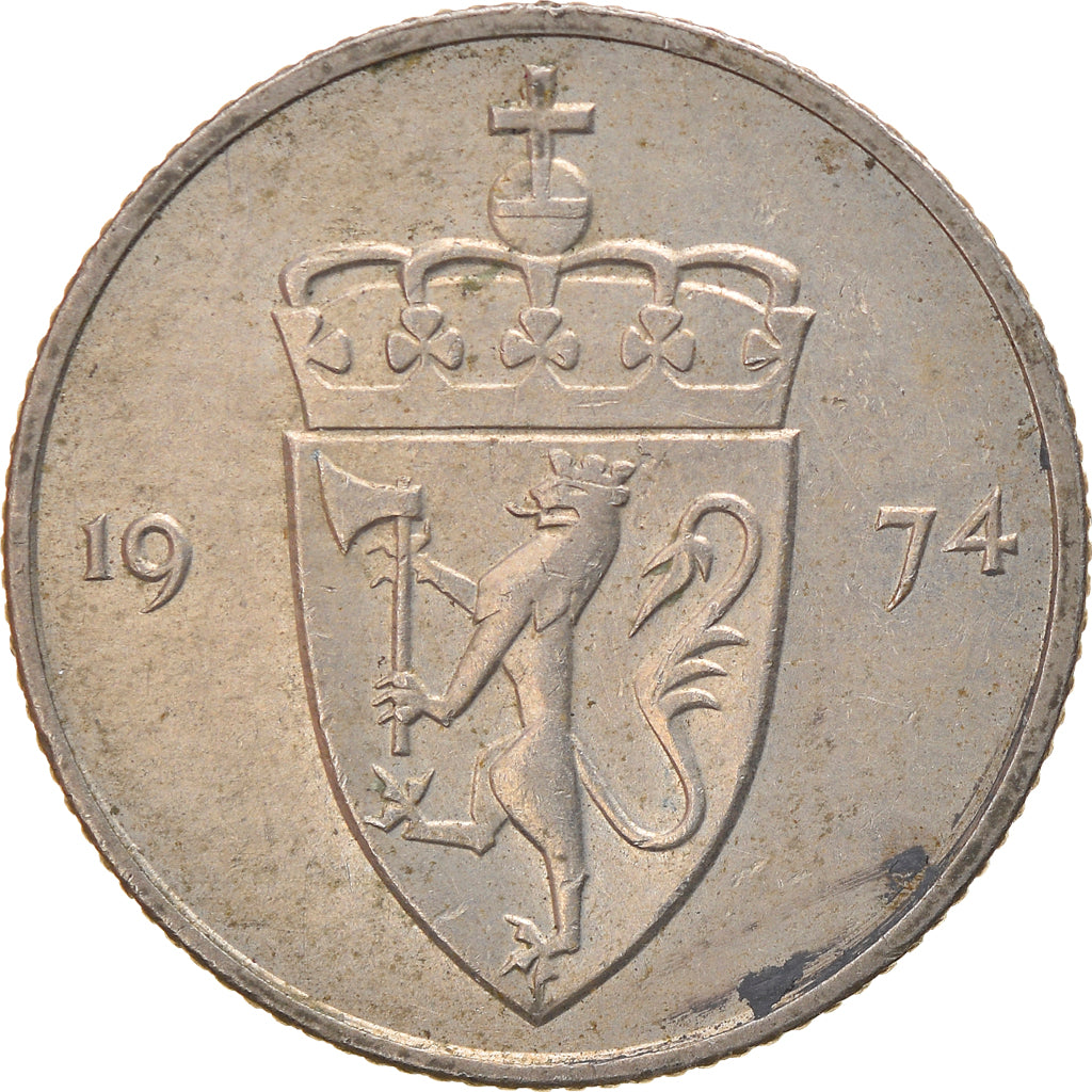 Moneda, Noruega, Olav V, 50 Öre, 1974, Budapest, MBC, Cobre - níquel, KM:418