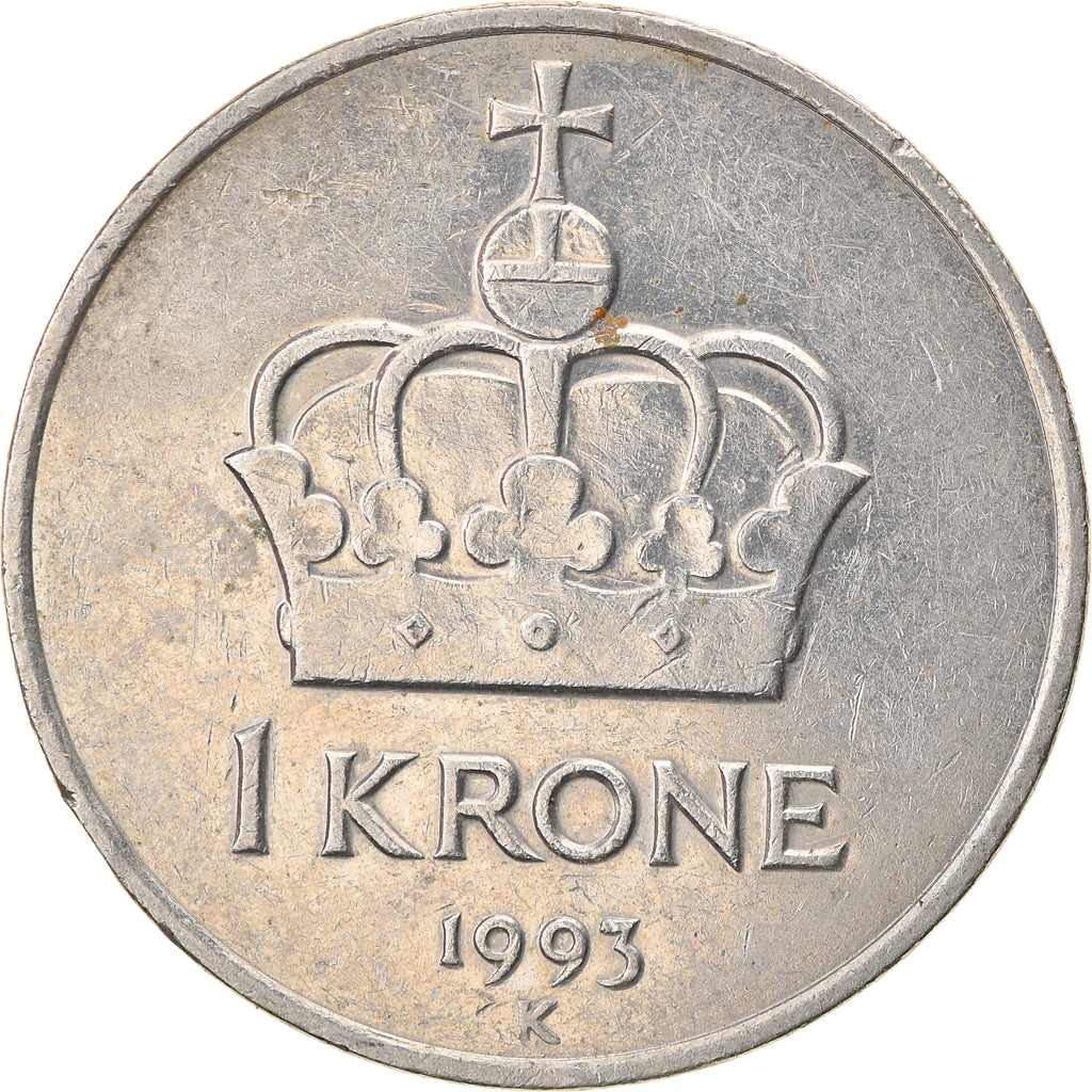 Coin, Norway, Harald V, Krone, 1993, EF(40-45), Copper-nickel, KM:436