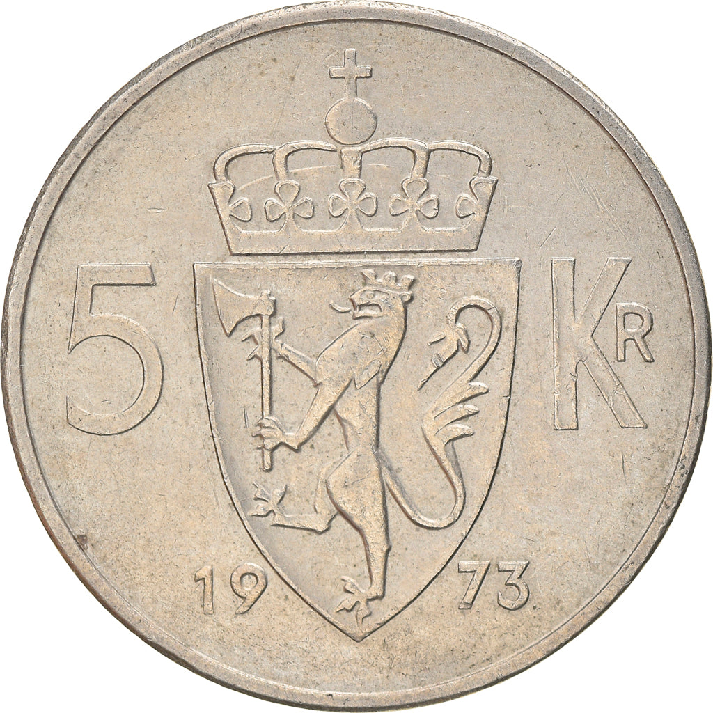 Coin, Norway, Olav V, 5 Kroner, 1973, EF(40-45), Copper-nickel, KM:412
