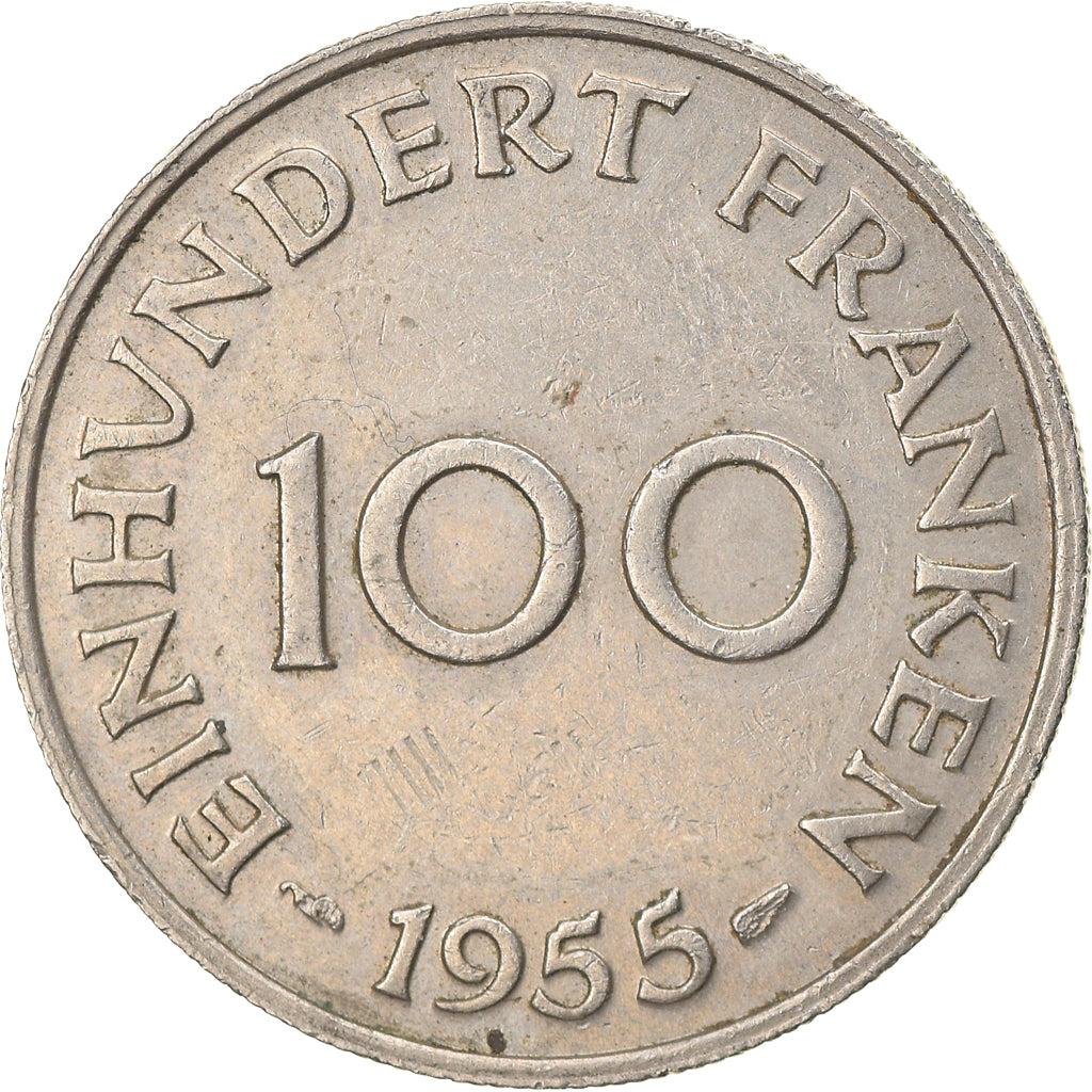 Coin, SAARLAND, 100 Franken, 1955, Paris, EF(40-45), Copper-nickel, KM:4