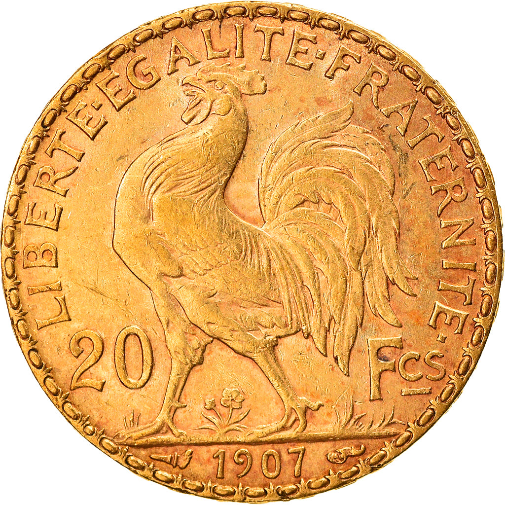 Moneta, Francja, Marianne, 20 Francs, 1907, Paris, AU(50-53), Złoto, KM:857