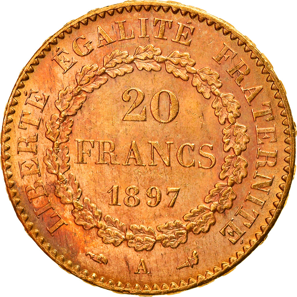 Moneta, Francja, Génie, 20 Francs, 1897, Paris, AU(55-58), Złoto, KM:825