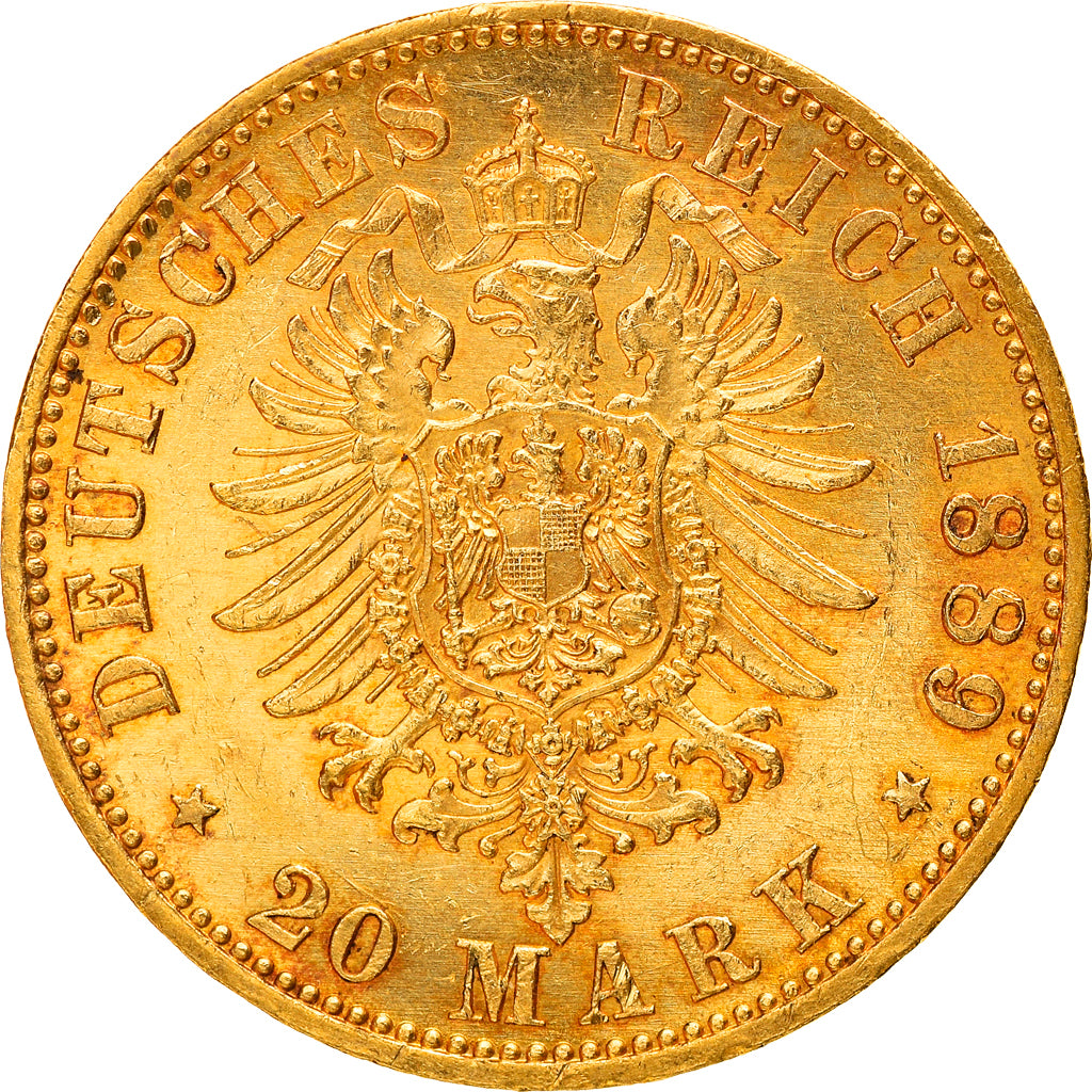Moneda, Estados alemanes, Wilhelm II, 20 Mark, 1889, Berlin, EBC, Oro, KM:516