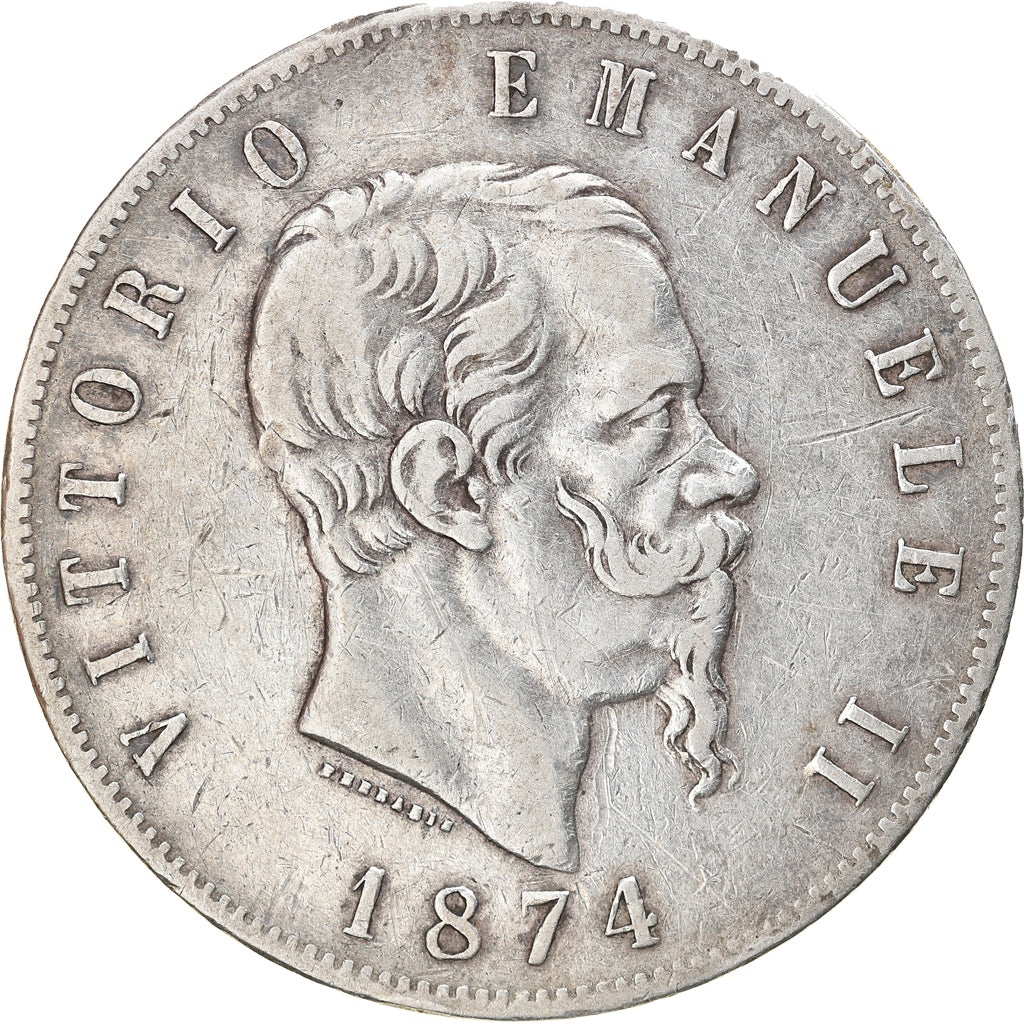 Moneta, Italia, Vittorio Emanuele II, 5 Lire, 1874, Milan, BB, Argento, KM:8.3