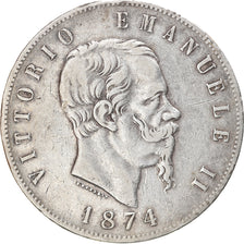 Moneta, Italia, Vittorio Emanuele II, 5 Lire, 1874, Milan, BB, Argento, KM:8.3