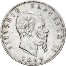 Coin, Italy, Vittorio Emanuele II, 5 Lire, 1869, Milan, EF(40-45), Silver