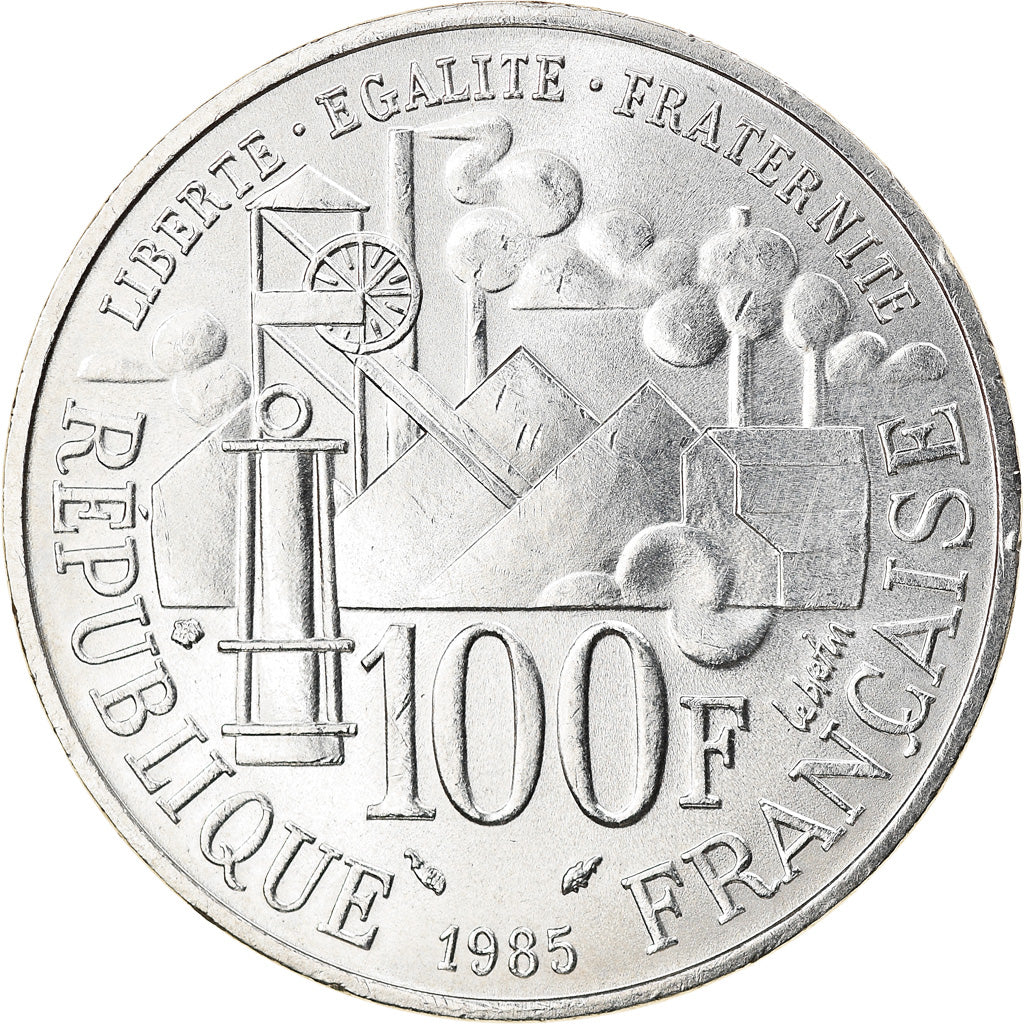 Moeda, França, Germinal, 100 Francs, 1985, AU(55-58), Prata, KM:957