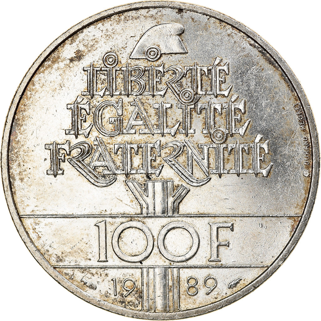 Moneta, Francja, Droits de l'Homme, 100 Francs, 1989, AU(55-58), Srebro, KM:970