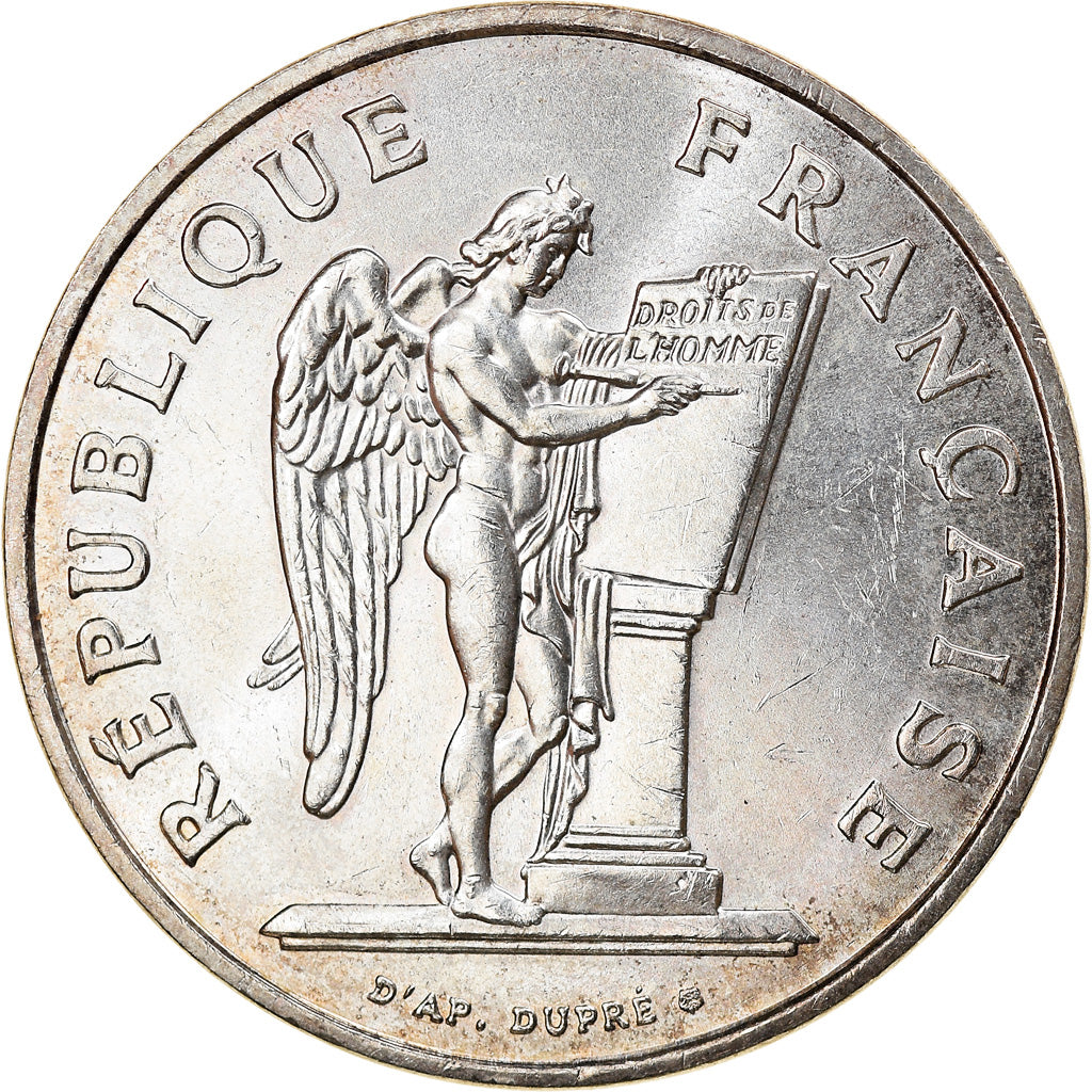Moeda, França, Droits de l'Homme, 100 Francs, 1989, MS(60-62), Prata, KM:970