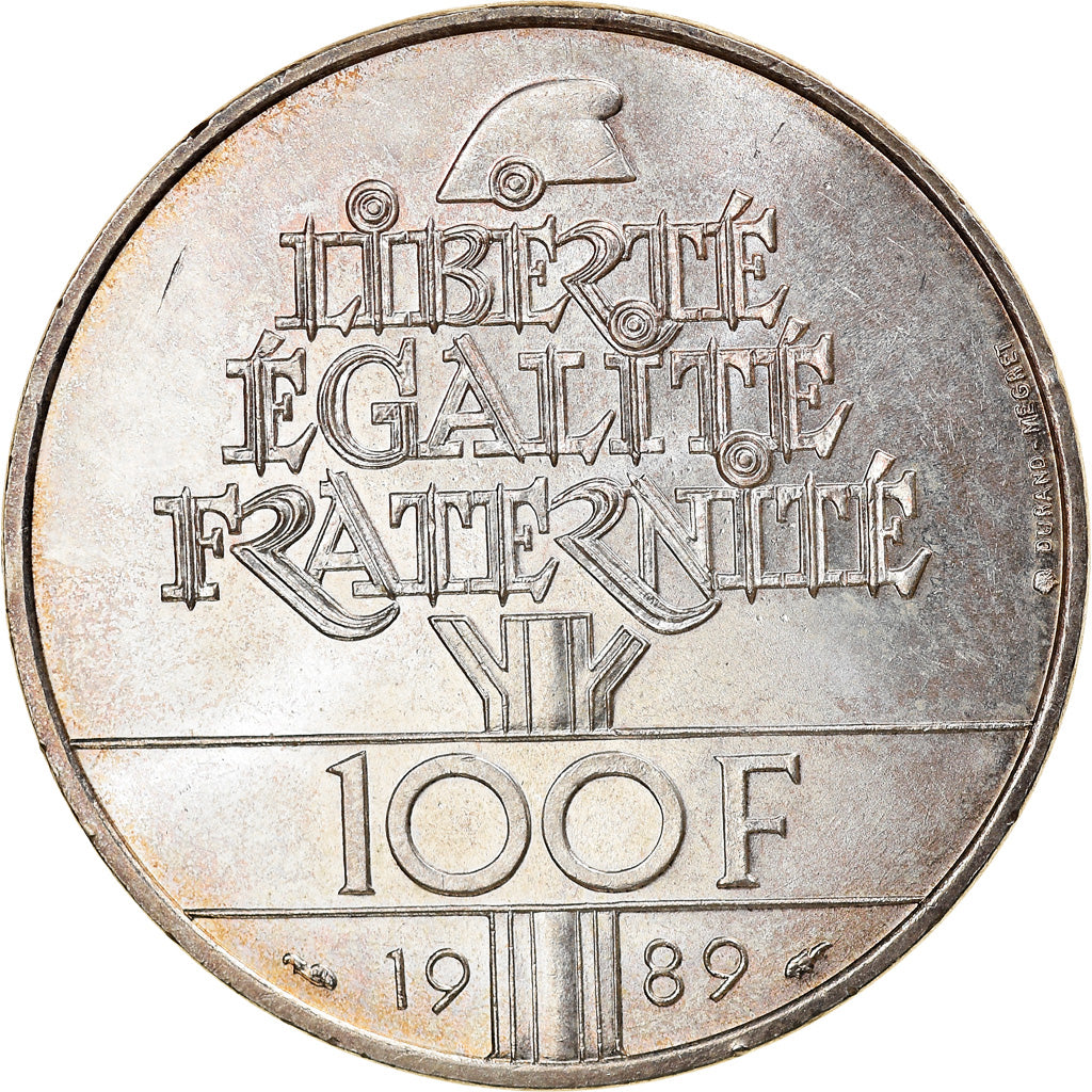 Moeda, França, Droits de l'Homme, 100 Francs, 1989, MS(60-62), Prata, KM:970